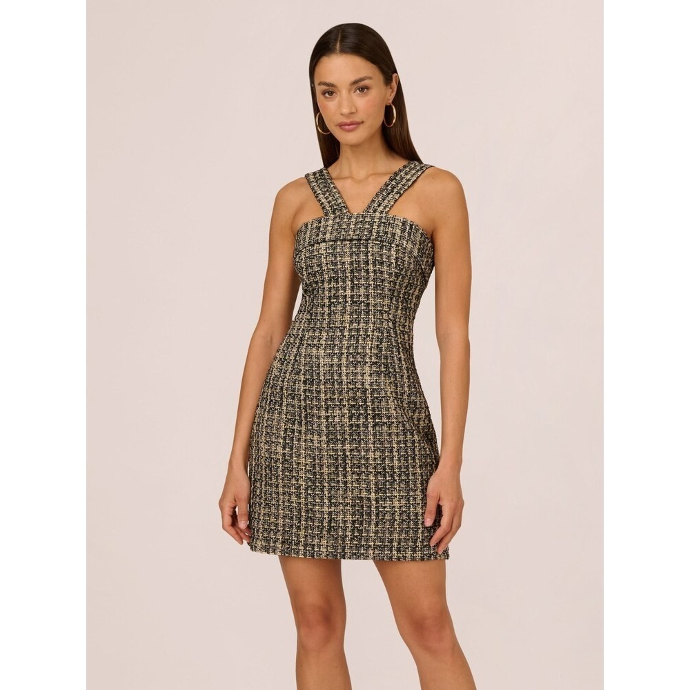 Adrianna Papell Tweed Sheath Short Black‎ Dress Women's Size 12